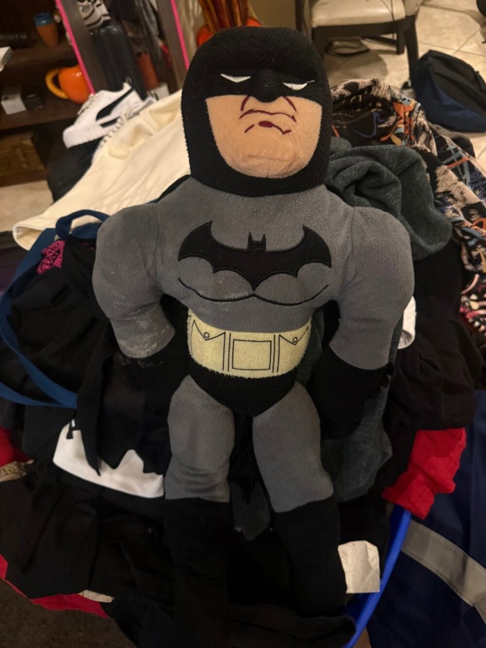 Large Batman Plush Toy — Gray and Black Stuffed Superhero, Pre-Owned Good Condit